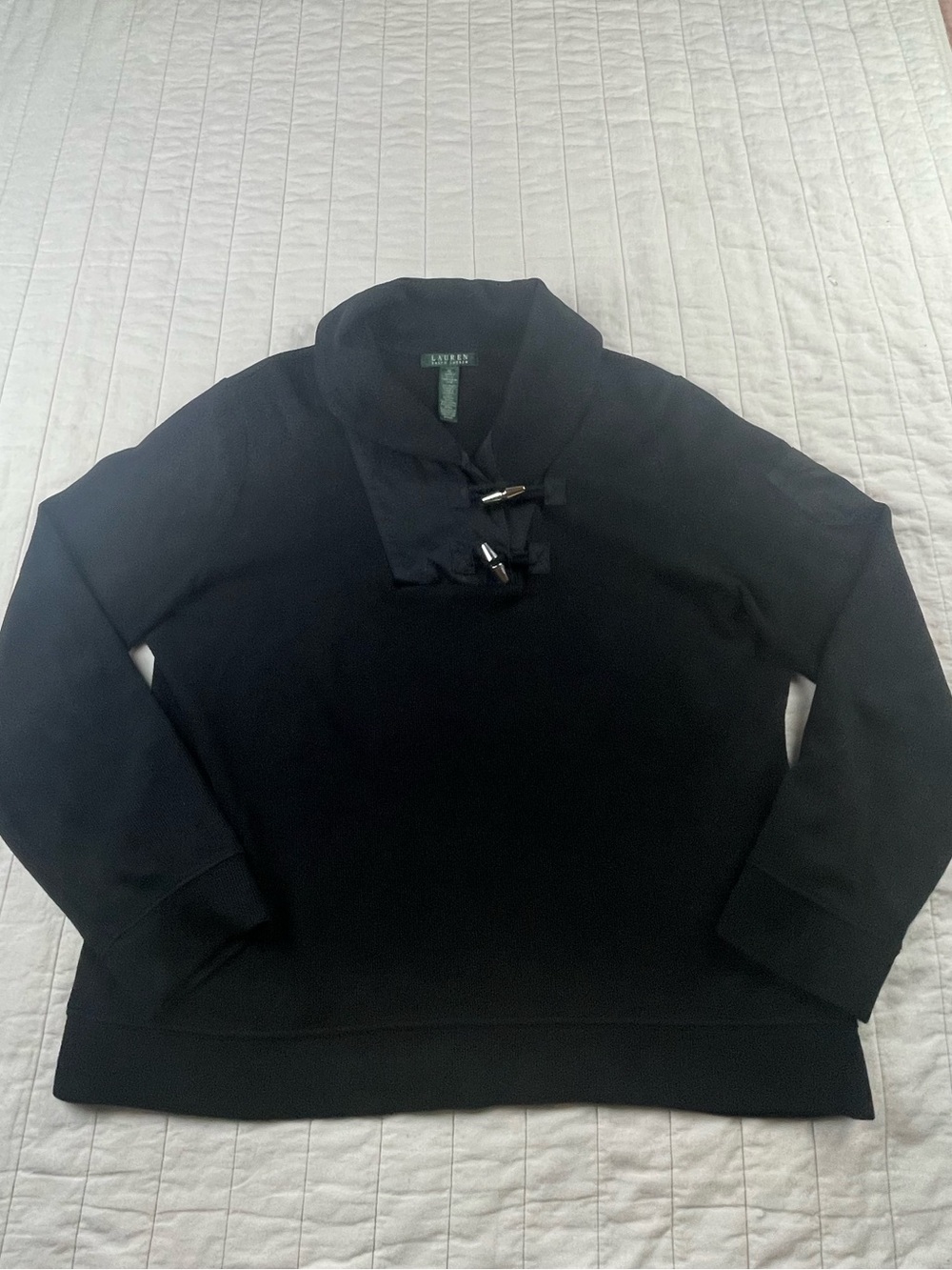 Lauren Ralph Lauren Black Cotton Shawl Collar Knit Sweater XL
